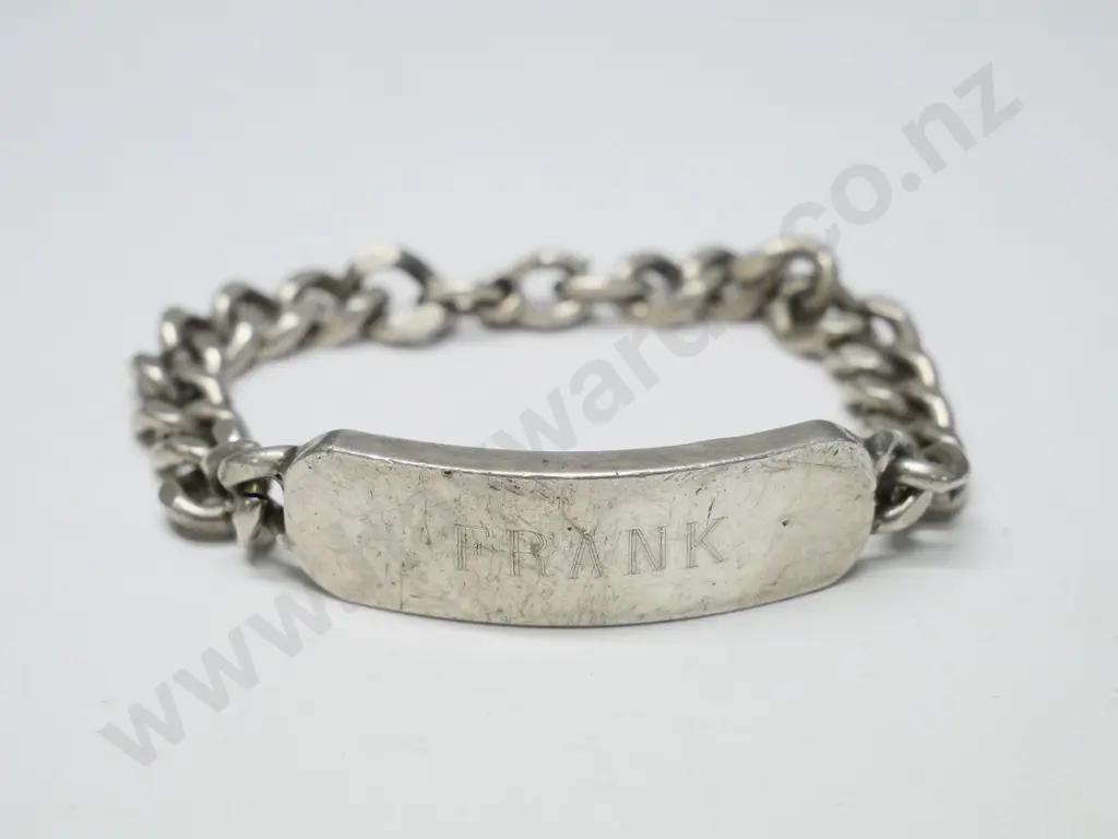 heavy silver mans bracelet engraved Frank on outside & love Noel inside - stamped sterling Image 1++