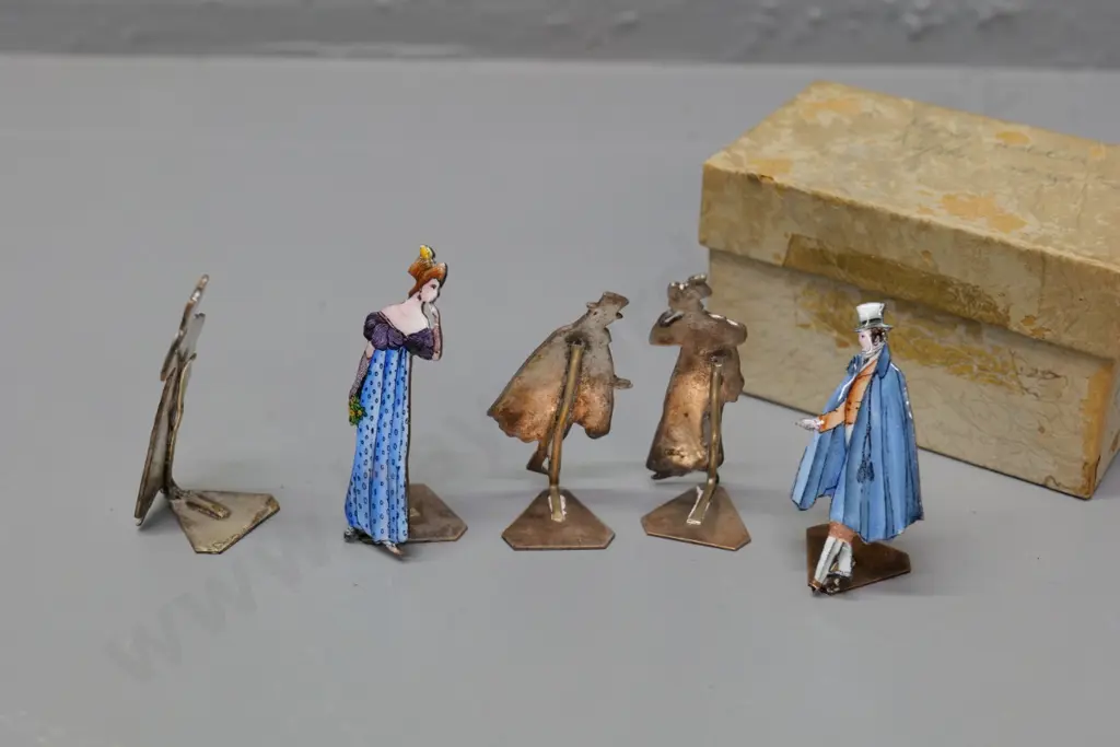 set of 5 vintage enamelled metal figural menu holders - each approx. H-65 Image 1++