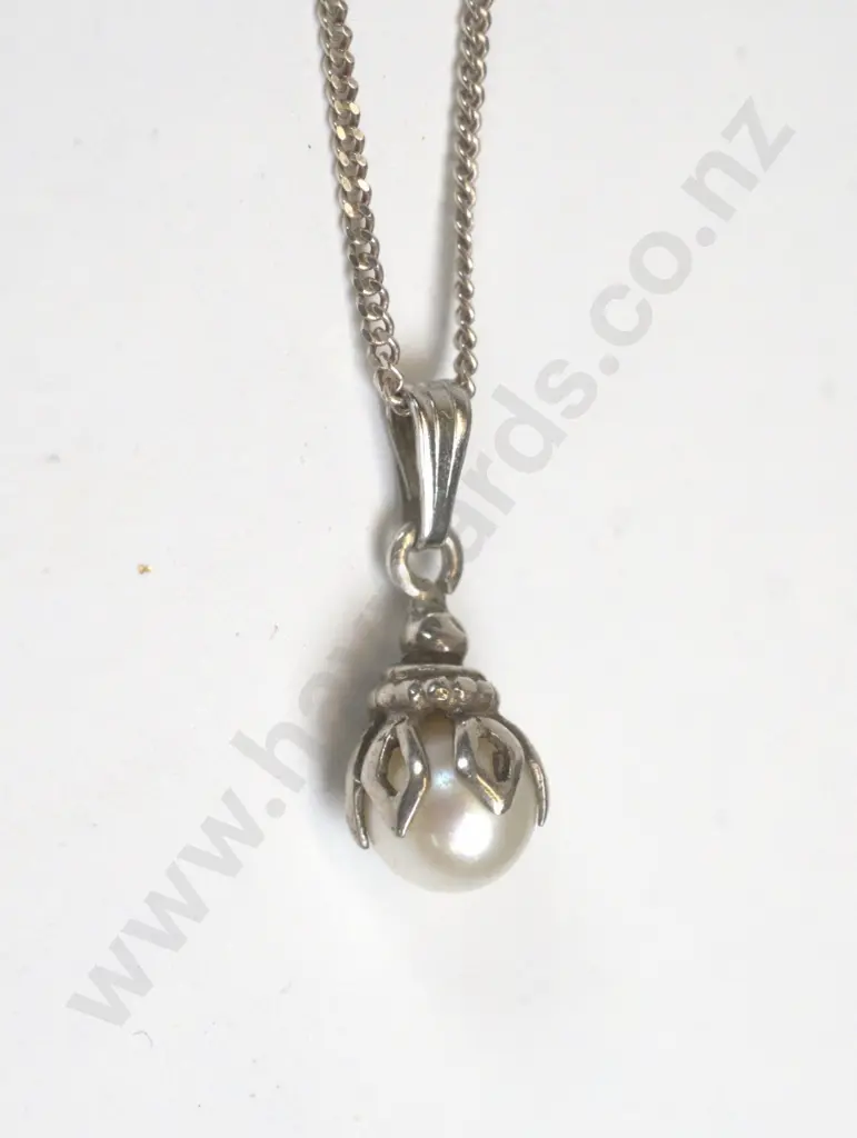 silver pearl necklace stamped stg Image 1++