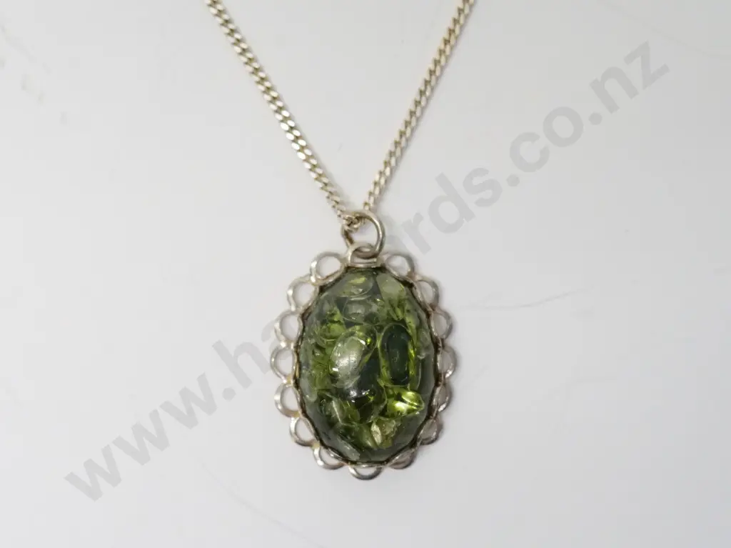 silver green/black pendant chain stamped 925 Image 1++