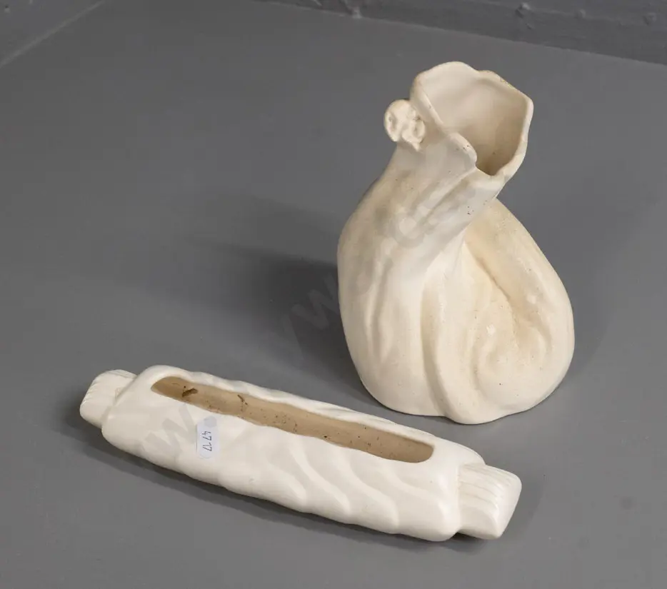 2 Crown Lynn vases - tree stump shape Marked 590, H-170, and a flower trough No. 141 Image 1++