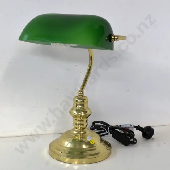 brass banker's lamp with green shade - some pitting to brass H-400 W-260