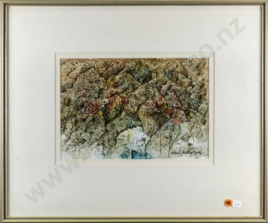 Allan McIntyre -framed watercolour "Crowd" H-180 W-260 Image 1++