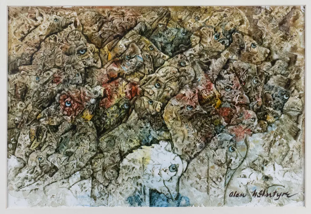 Allan McIntyre -framed watercolour "Crowd" H-180 W-260 Image 1++