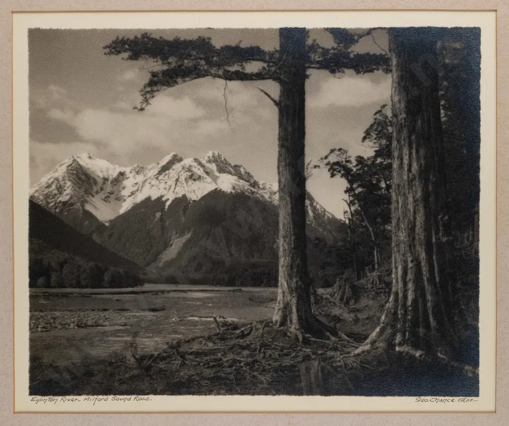 George Chance - framed black and white photograph "Eglinton River Milford Sound Road" H-200 W- Image 1++