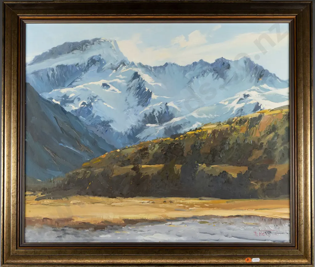 D R Nelson -framed oil-  mountain scene H-500 W-590 Image 1++