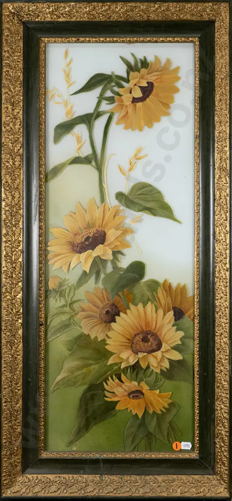 glit framed painting on glass - sunflowers H-630 W-230 Image 1++