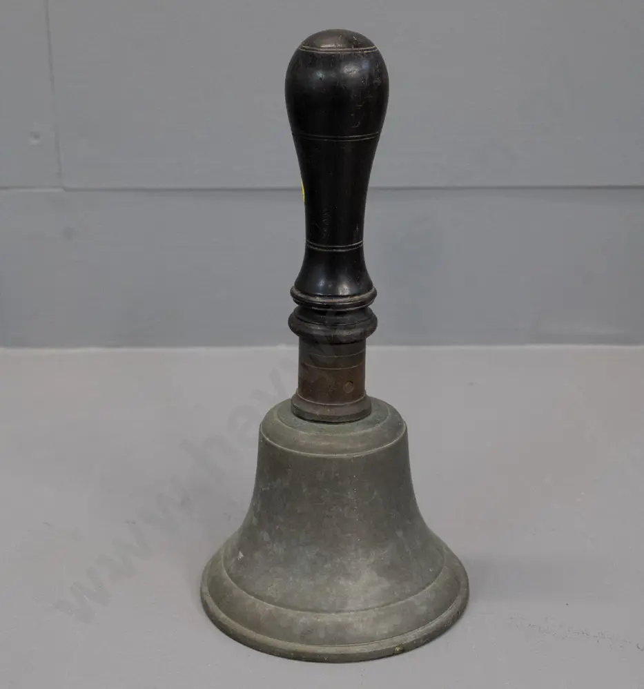 cast brass school bell with wooden handle, copper collar H-230 D-110 Image 1++