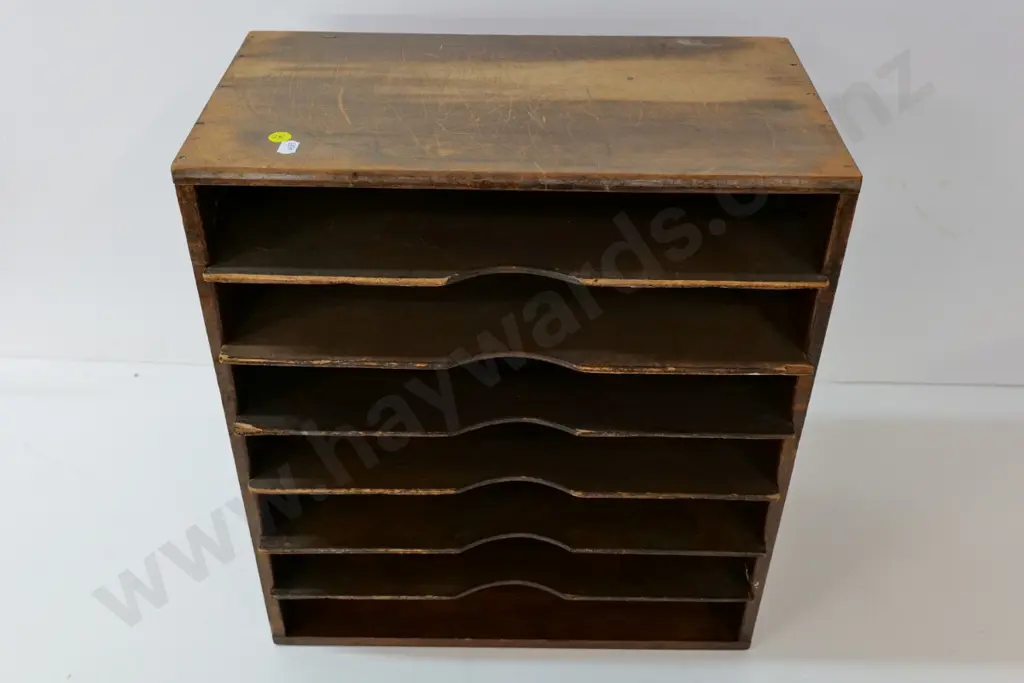 vintage timber file / stationery organiser - some wear and chips H-460 W-410 D-230 Image 1++