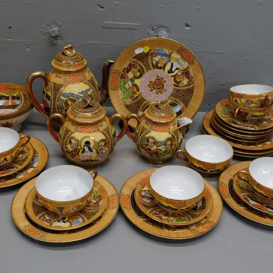 'SSC' Japanese tea set and coffee pot - 7 cups, 8 saucers, lidded cream and sugar, etc.