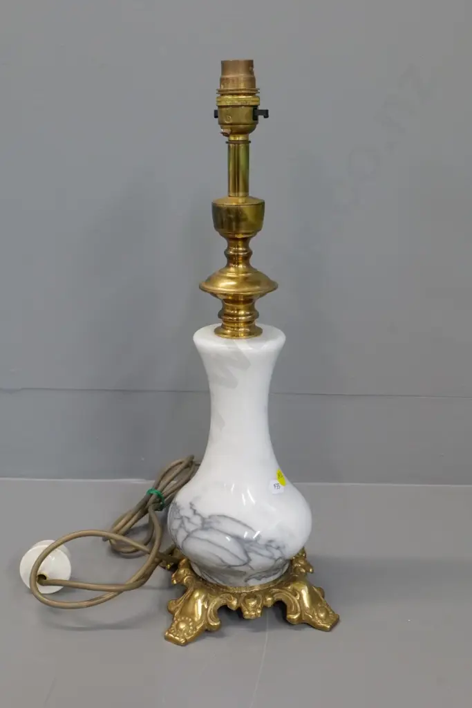brass and marble table lamp base, no shade H-440 Image 1++