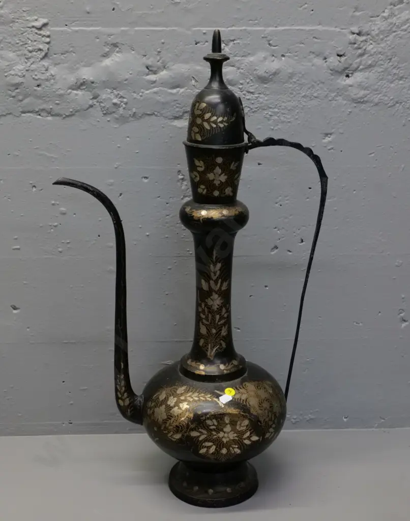 large middle eastern ornamental metal coffee pot with etched decoration H-570 Image 1++