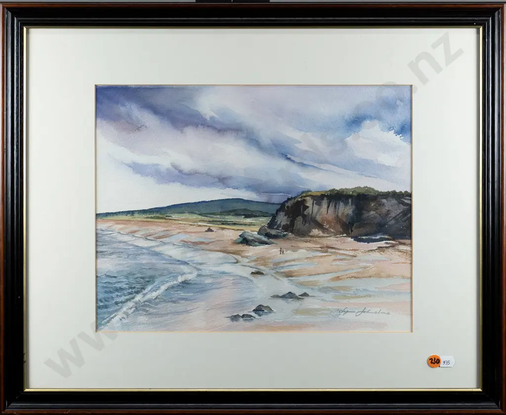 Lynn Johnstone? -framed watercolour -coastal scene H-260 W-340 Image 1++