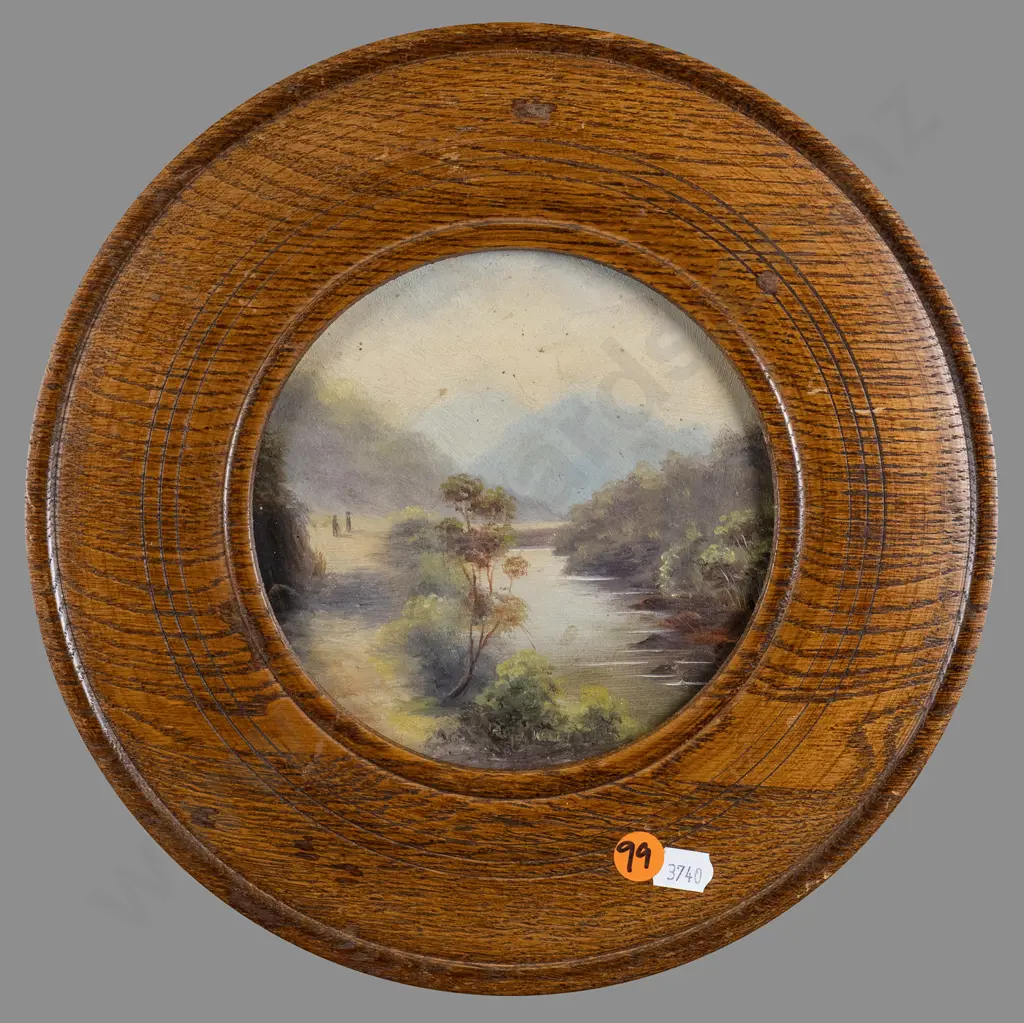 AJ Watt - framed colonial oil - river scene Diam-145 Image 1++