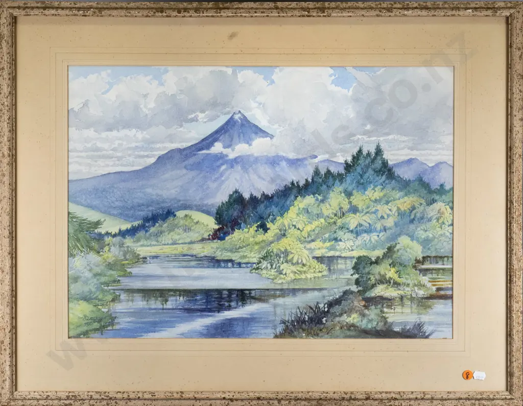 AD Leggett - framed watercolour "Mount Egmont Taranki" H390 W-550 Image 1++