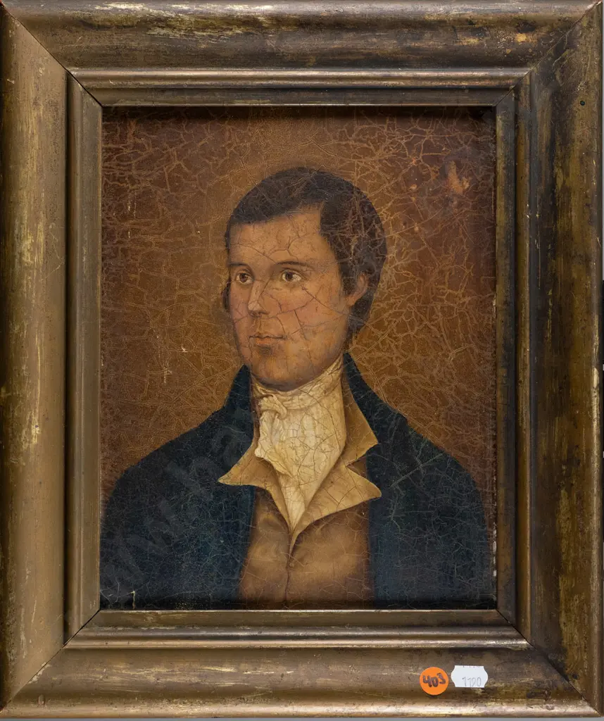 framed oil on board - portrait of a man - extensive crazing - H-250 W-90 Image 1++