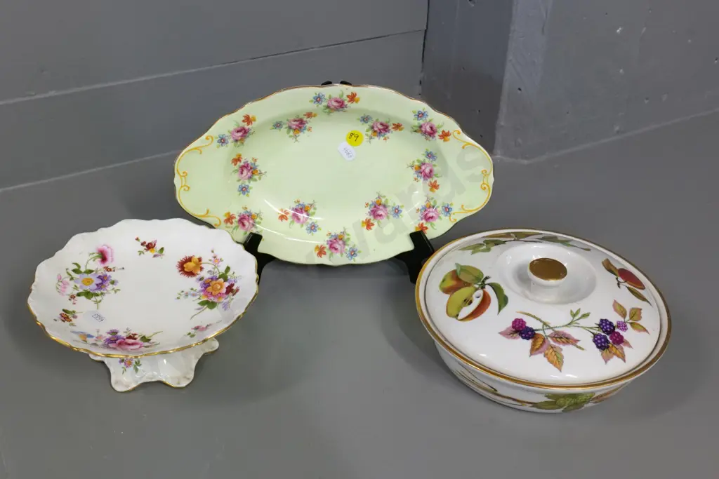 English china - Crown Derby Posies footed dish, Aynsley biscuit plate, Worcester Evesham casserole D-200 Image 1++