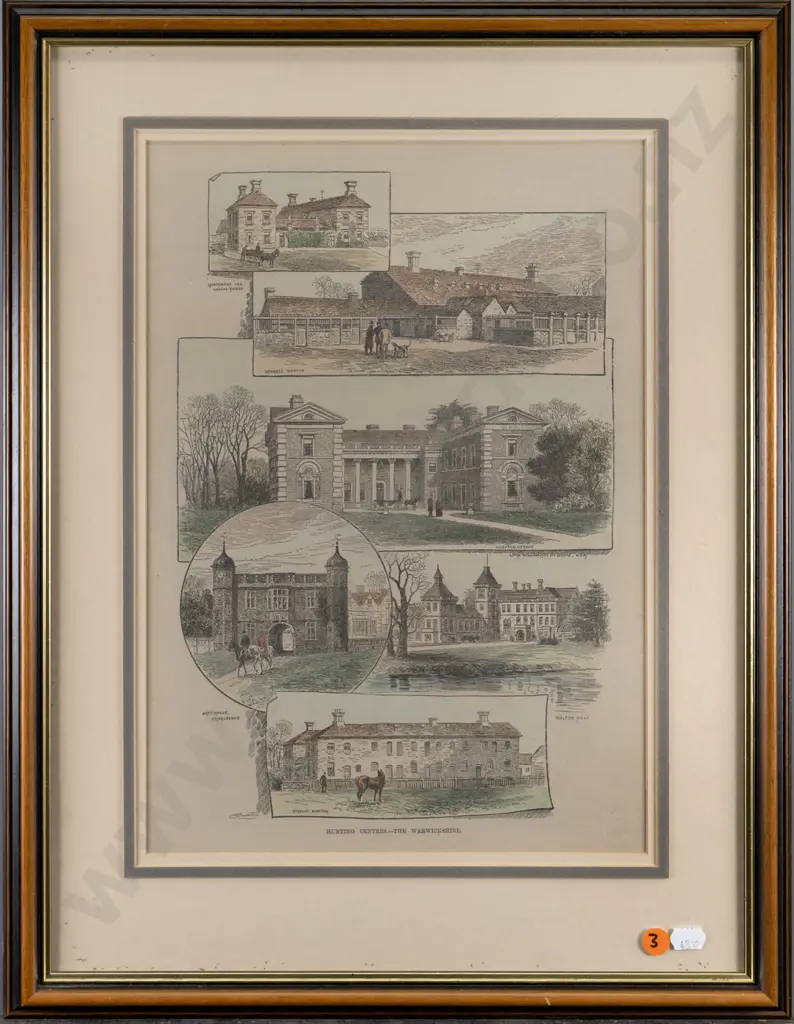 framed vintage print "Hunting Centres - The Warwickshire" H-330 W-240 Image 1++