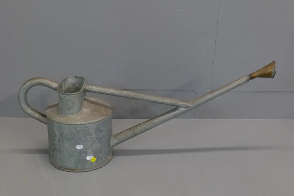 Haws English galvanised watering can with long spout, brass rose H-240 L-680 Image 1++