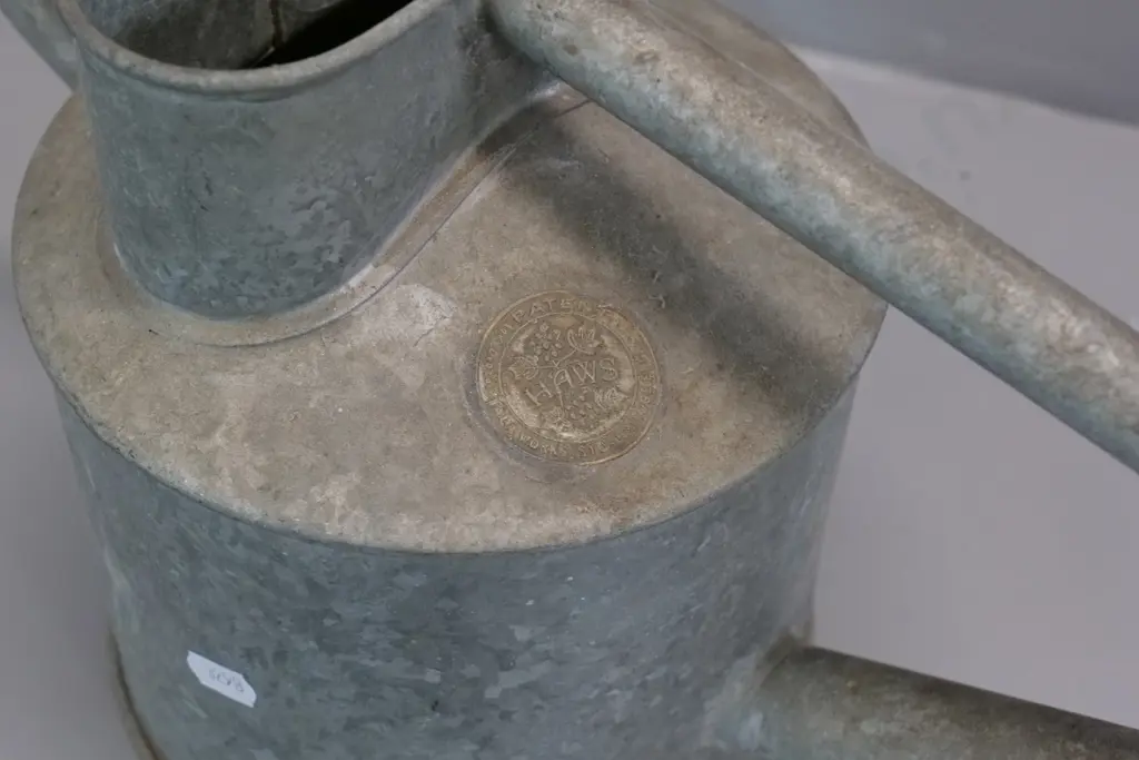 Haws English galvanised watering can with long spout, brass rose H-240 L-680 Image 1++