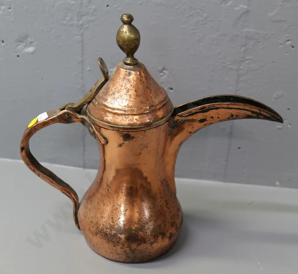 middle eastern beaten copper coffee pot with brass fittings H-270 W-280 Image 1++