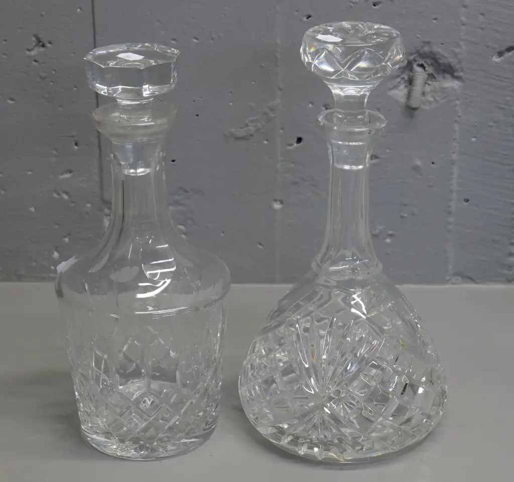 2 cut crystal stoppered decanters - taller one is H-280 Image 1++