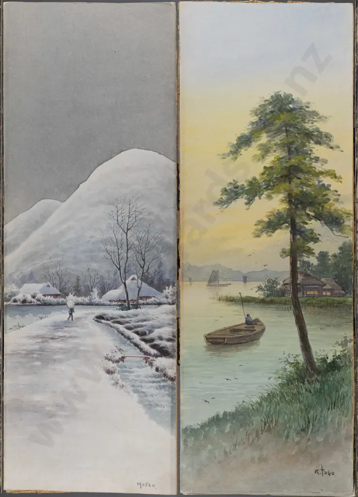 2 x vintage unframed Japanese watercolours circa 1920's each H-430 W-150 Image 1++
