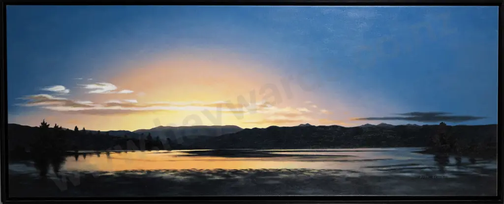 Dave Brooks - boxed oil on canvas - sunset over water H-470 W-1200 Image 1++