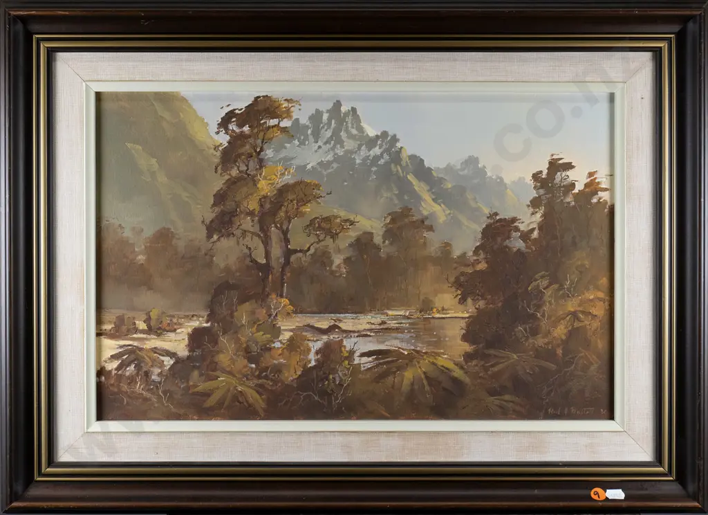 Neil Bartlett - framed oil - river and mountain scene H-310 W-490 Image 1++