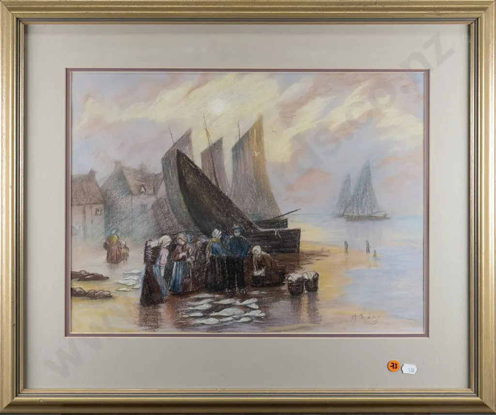 MJ Zint - framed pastel - fish market H-320 W-430 Image 1++