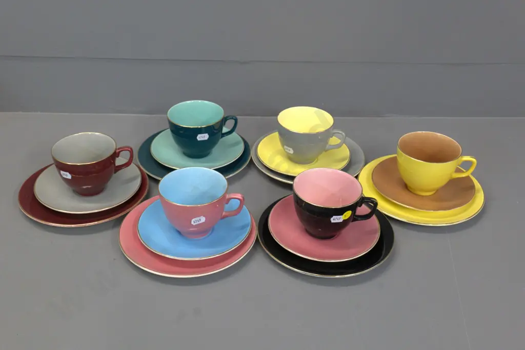 6 mid-century Pallissey 'Riviera' mixed-colour trios Image 1++