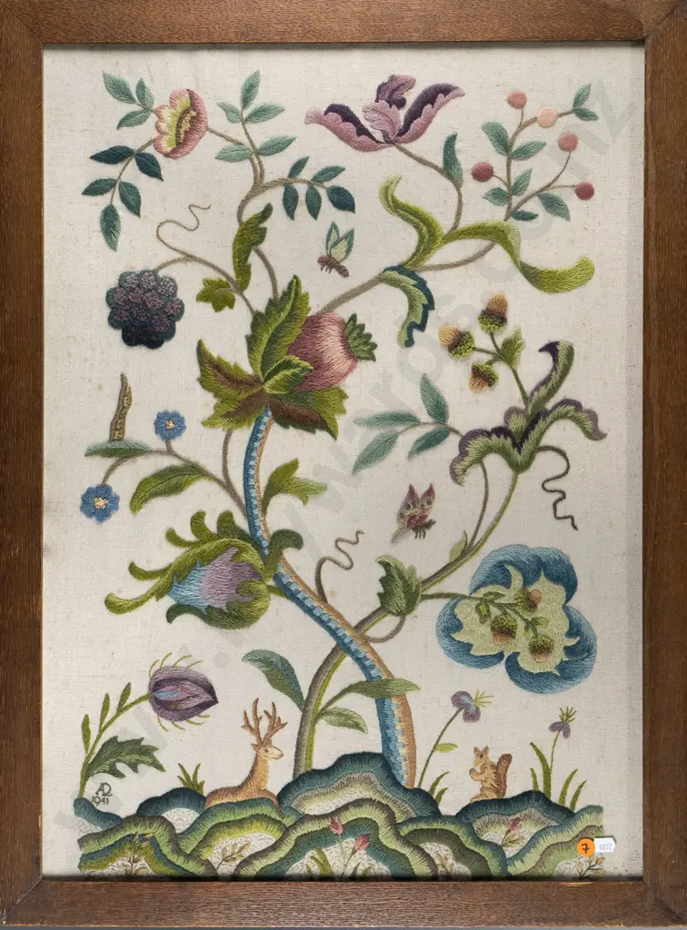 AL 1941 - framed needlework  (some age spots) H-650 W-450 Image 1++