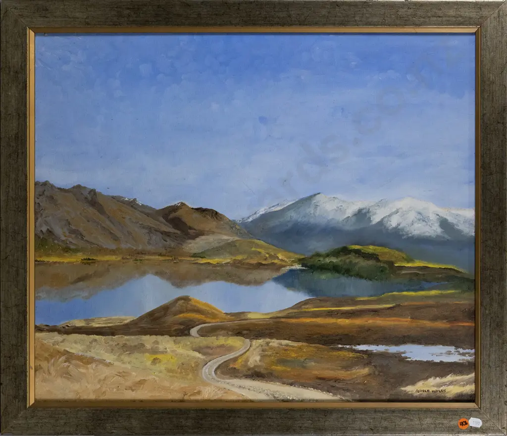 illegible signature - framed oil- Lake Hayes H-490 W-590 Image 1++