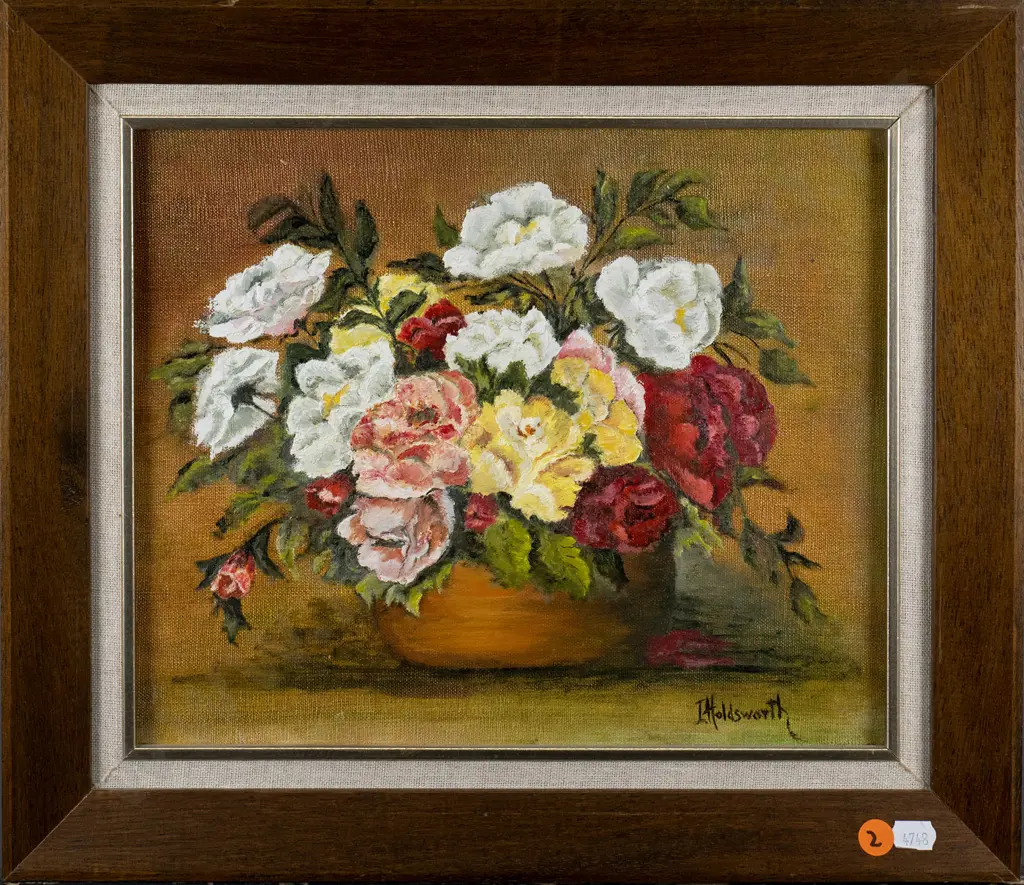 I Holdsworth - framed oil - still life flowers H-240 W-290 Image 1++