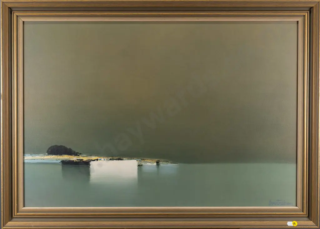 framed retro Pierre Doutreleau print "Distant Harbour" H-500 W-740 Image 1++