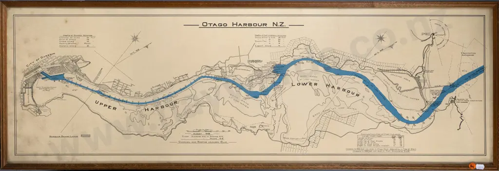 framed print Otago Harbour -some foxing H-290 W-940 Image 1++
