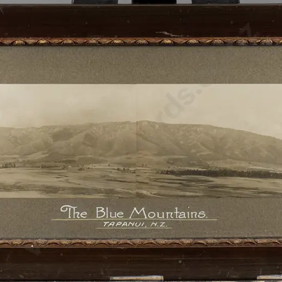 framed black and white panoramic photographs " The Blue Mountains Tapanui" (damage to areas of frame) H-100 W-590