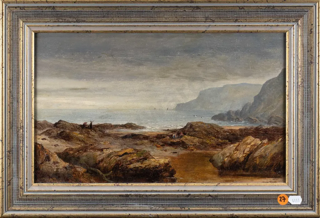 illegible signature - framed oil - coastal scene H-200 W-320 Image 1++