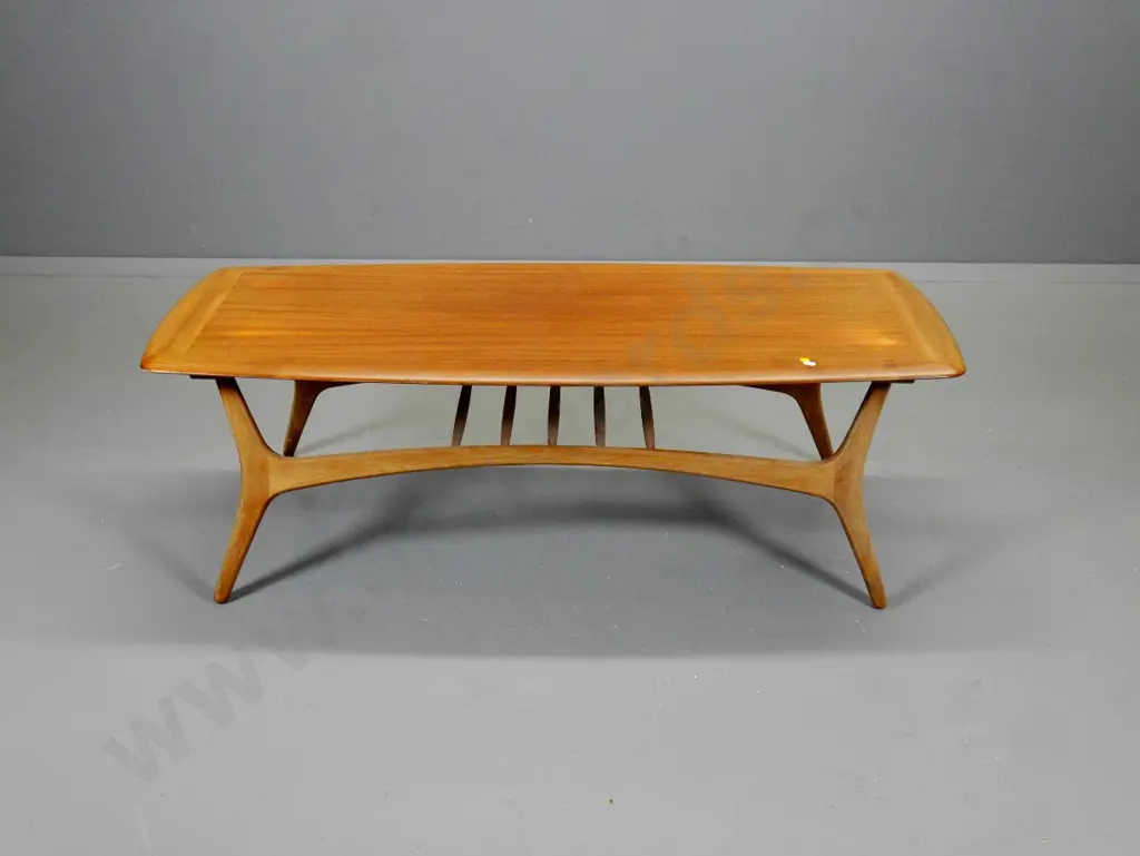 Craftrite New Zealand mid-century mahogany coffee table with magazine under-shelf - some fading & marks H390 L1200 D530 Image 1++