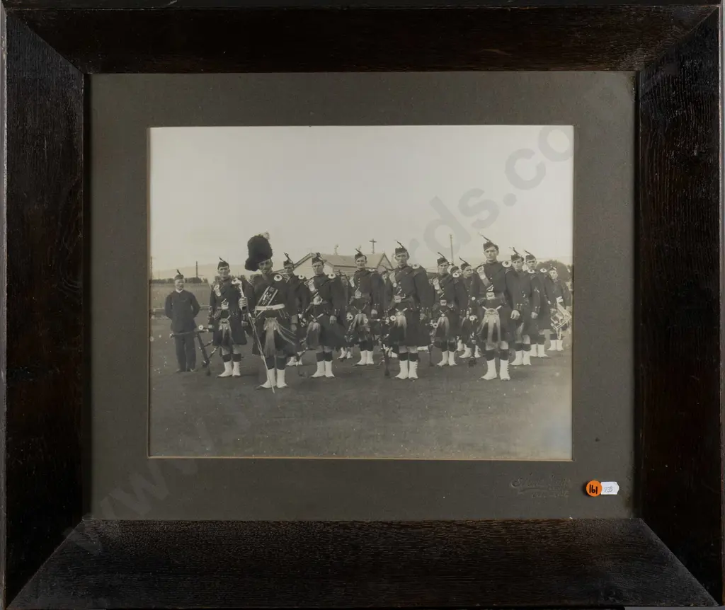 framed vintage black and white photograph - Scottish pipe band (slight fading) H-290 W-370 Image 1++