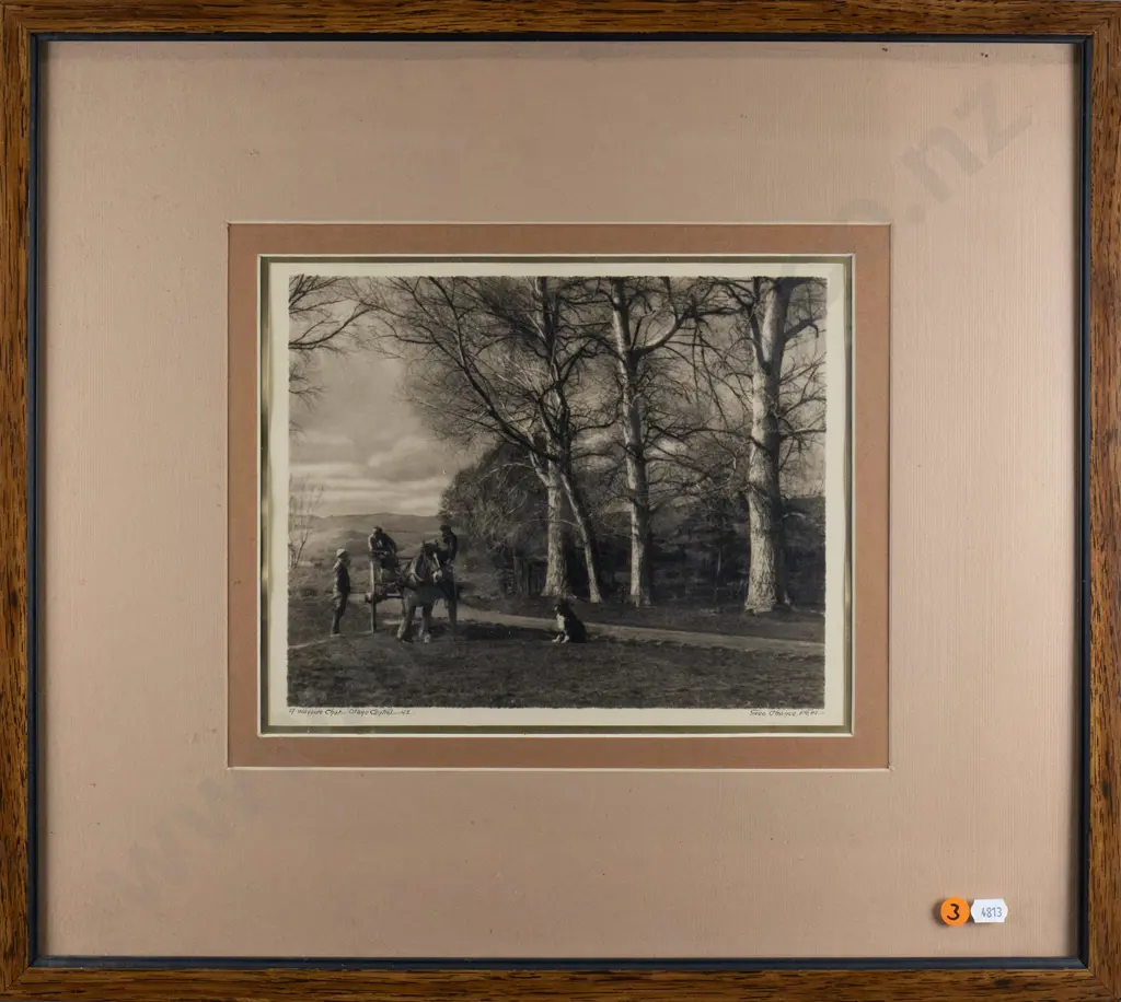 George Chance - framed black and white photograph "A Wayside Chat Otago Central" (slight foxing to surround) H-200 W- Image 1++
