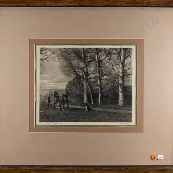 George Chance - framed black and white photograph "A Wayside Chat Otago Central" (slight foxing to surround) H-200 W-