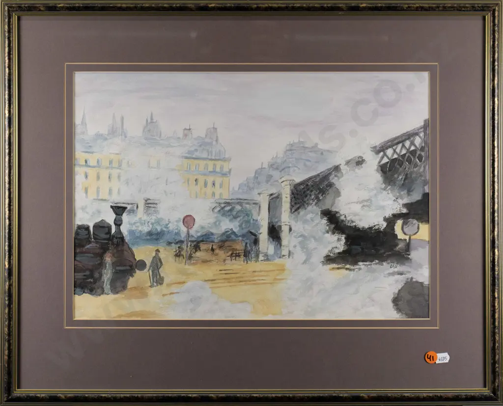 Lisa - framed watercolour - train station H-280 W-410 Image 1++