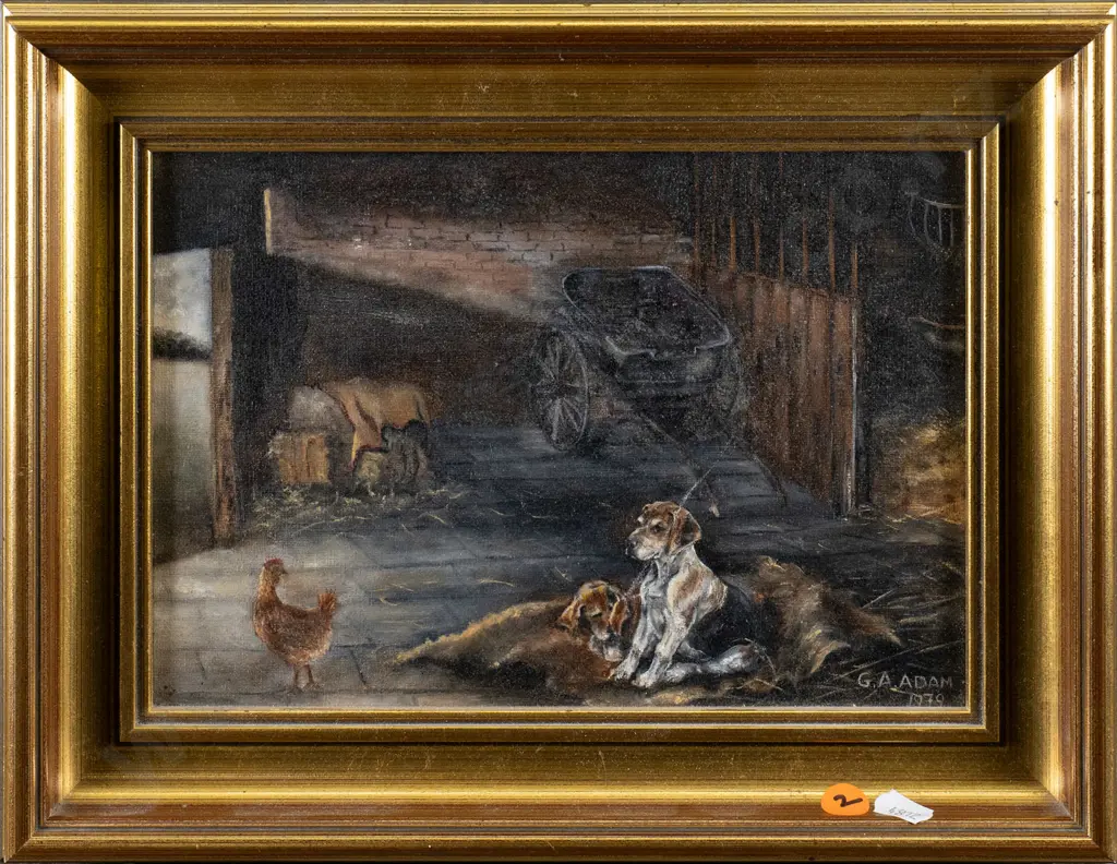 GA Adam 1979 - gilt framed oil - farm barn scene  H-165 W-240 Image 1++