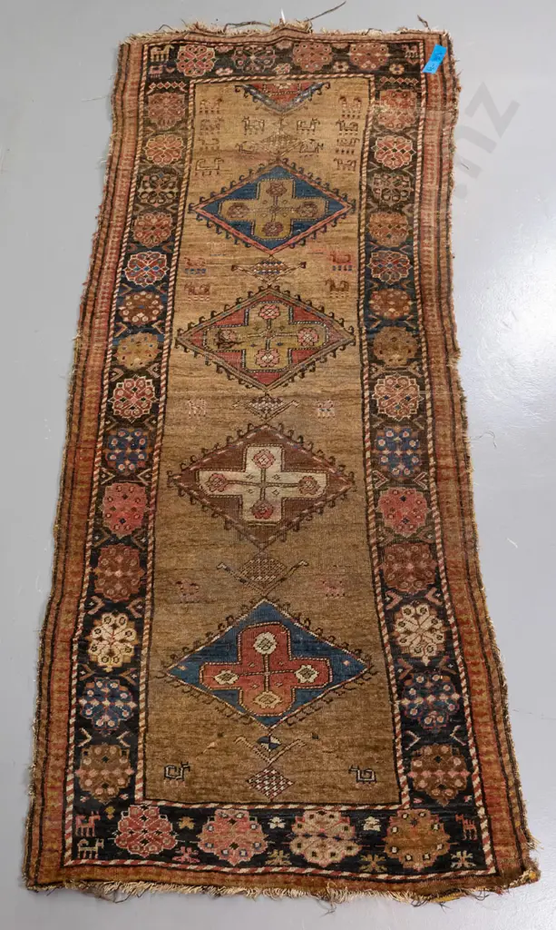 hand-knotted wool Persian style floor runner - wear and fraying L-2680 W-1080 Image 1++