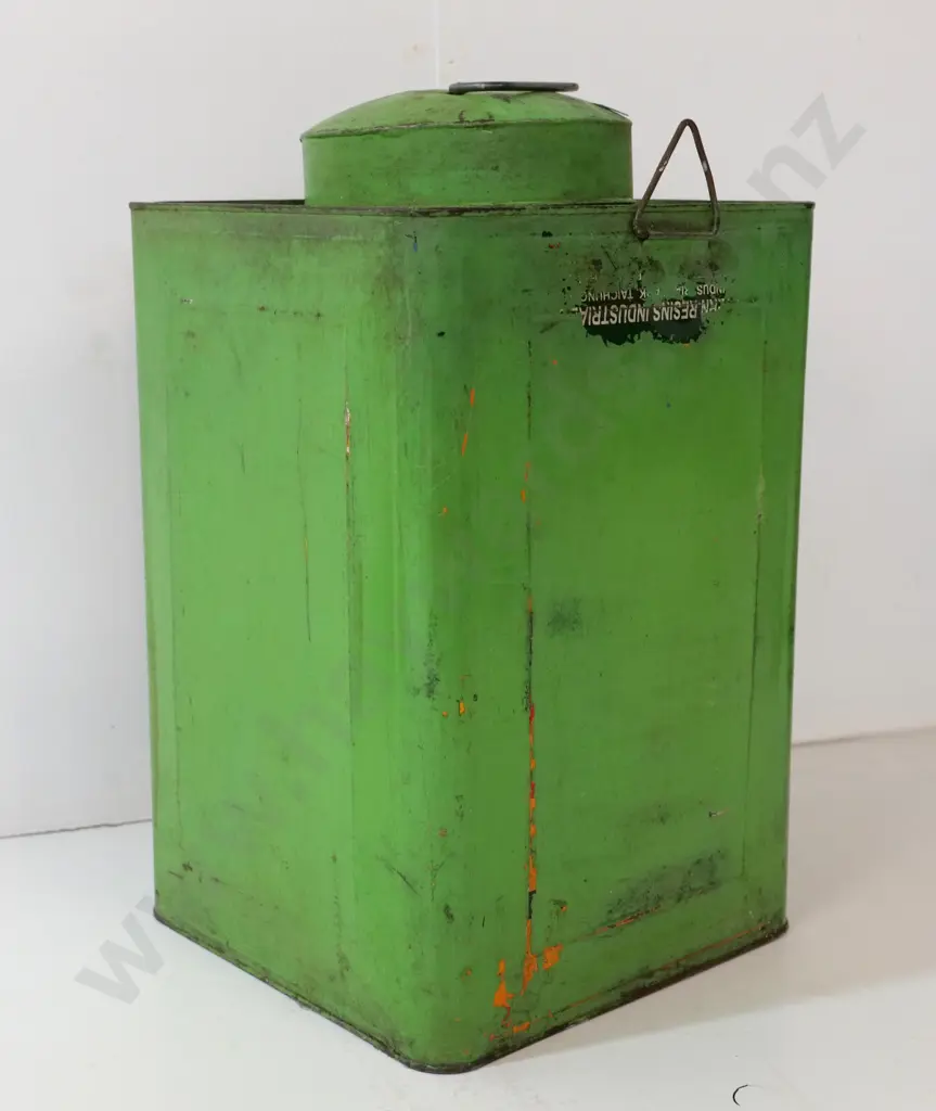 large kerosene tin made into candle lantern - painted green with "Dahlia" H-430 Image 1++