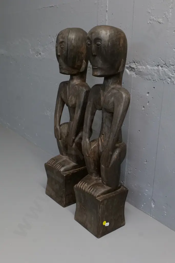 pair of carved hardwood figures from Borneo - male and female, each H-670 Image 1++