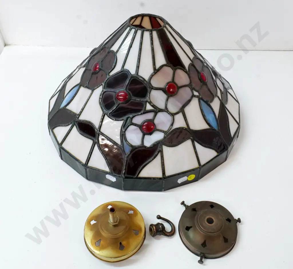 leadlight glass hanging light shade - with adapted fittings, no chain or light fitting H-200 Diameter 380 Image 1++