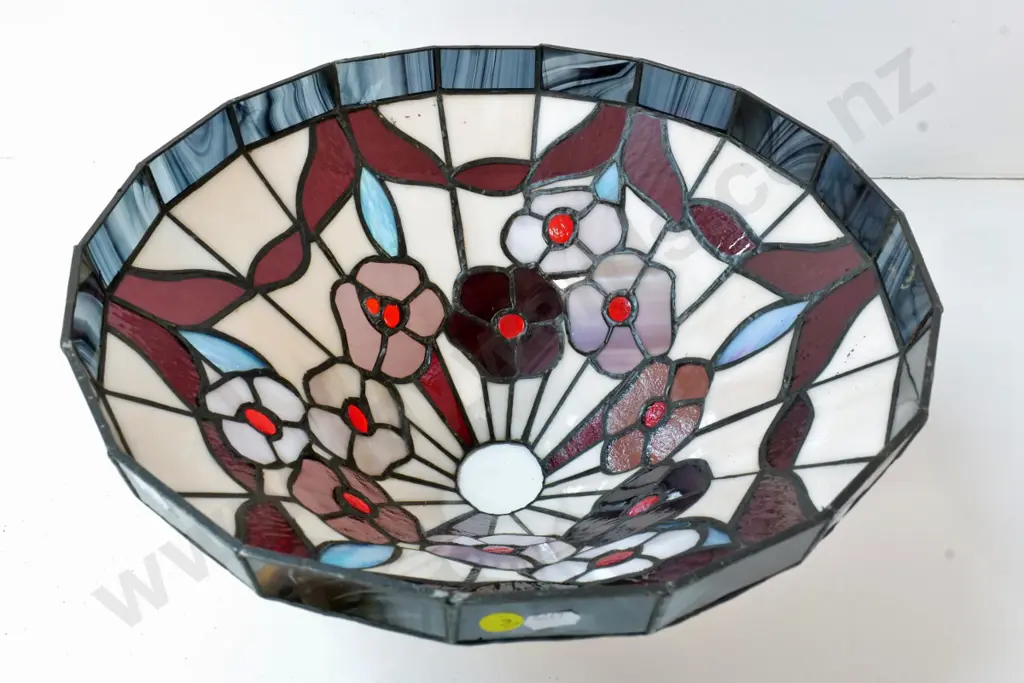 leadlight glass hanging light shade - with adapted fittings, no chain or light fitting H-200 Diameter 380 Image 1++