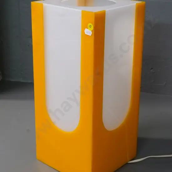 retro yellow & white perspex table lamp - missing feet, some damage H-370 170x170